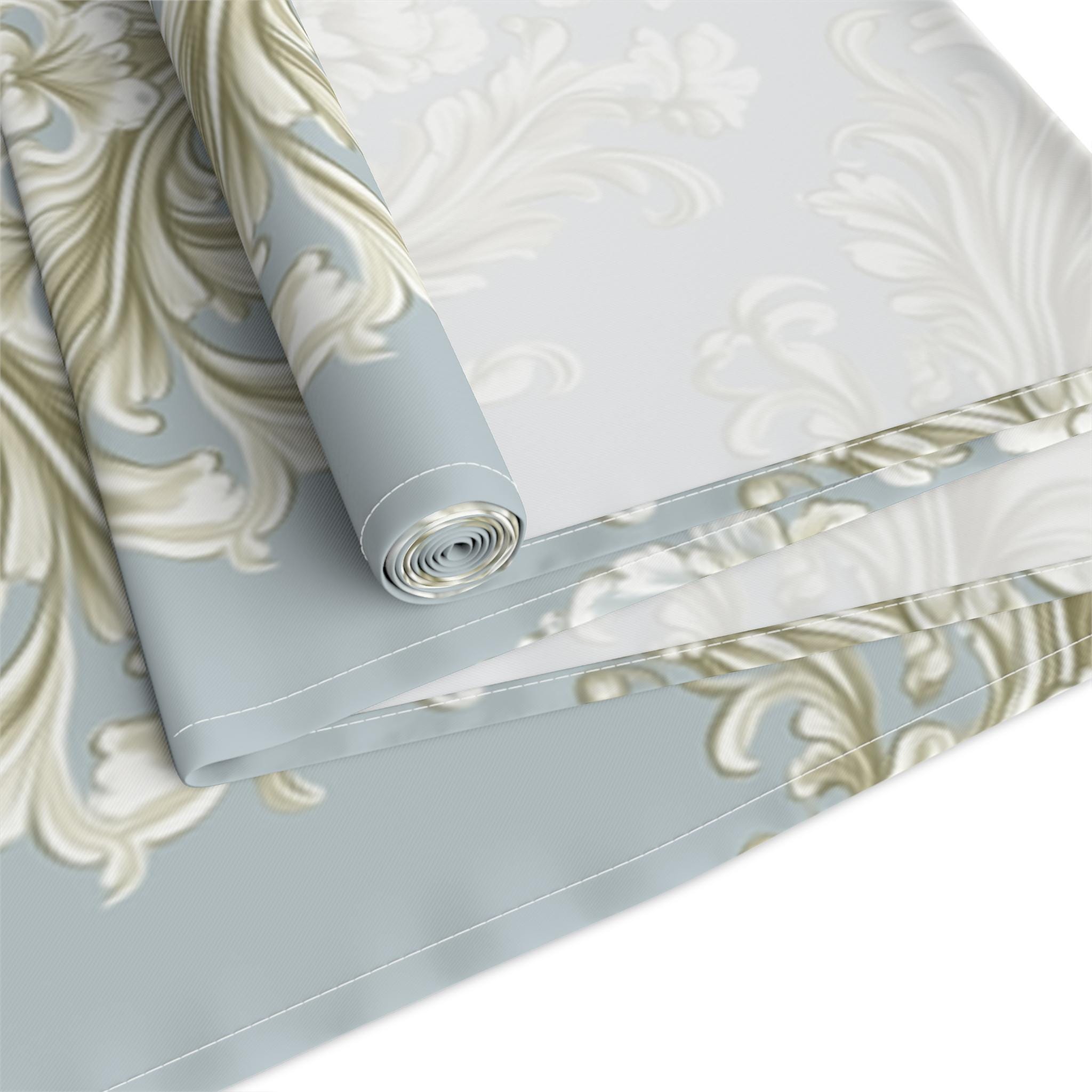 Baroque Floral Table Runner, Champagne Gold, Powder Blue
