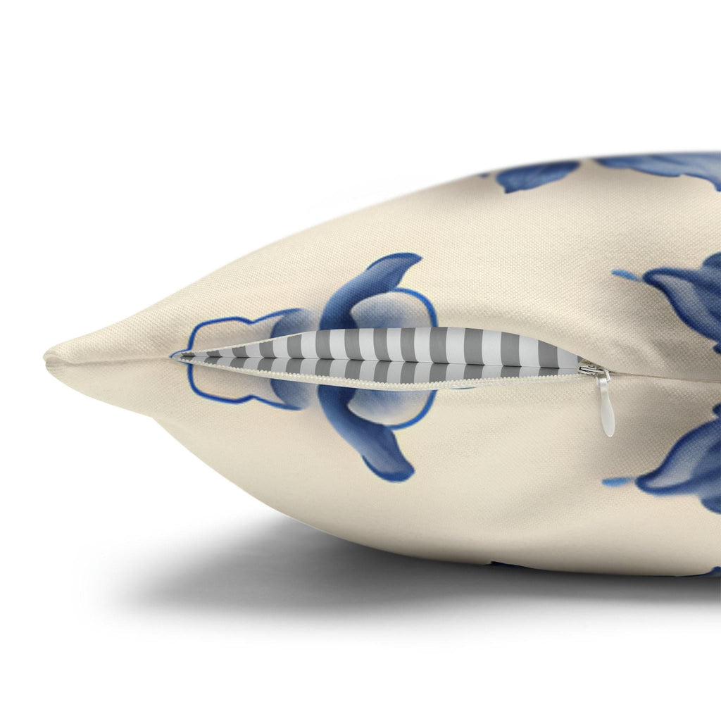 Elegant Chinoiserie Blue Floral Pillow Cover: Porcelain-Inspired Off-White