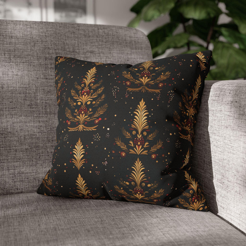 Elegant Christmas Tree Pillow Cover: Gold & Red Holiday Decor