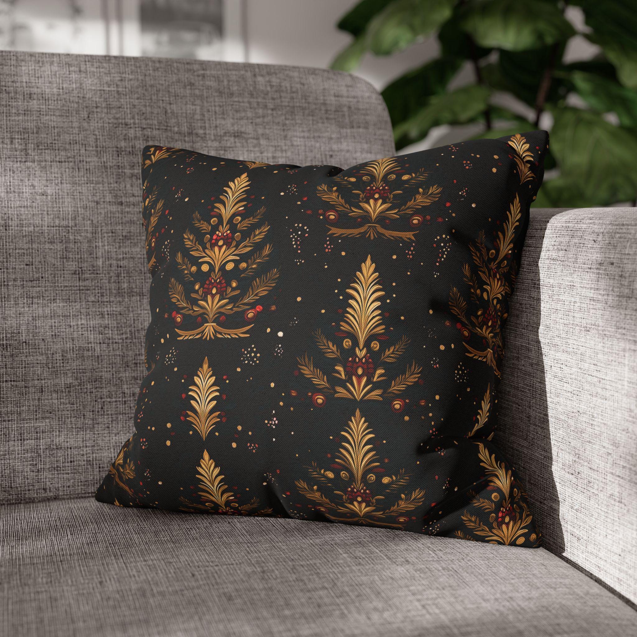 Elegant Christmas Tree Pillow Cover: Gold & Red Holiday Decor