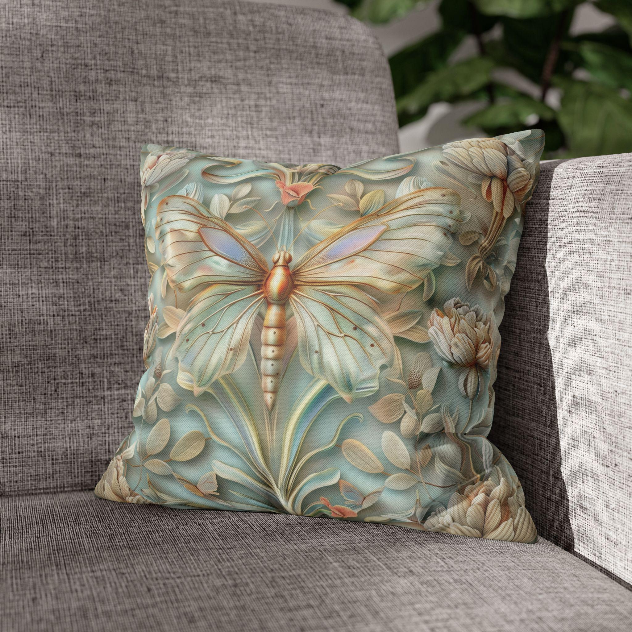 William Morris Butterfly Pillow Cover: Celadon Aqua Pastel Floral Design