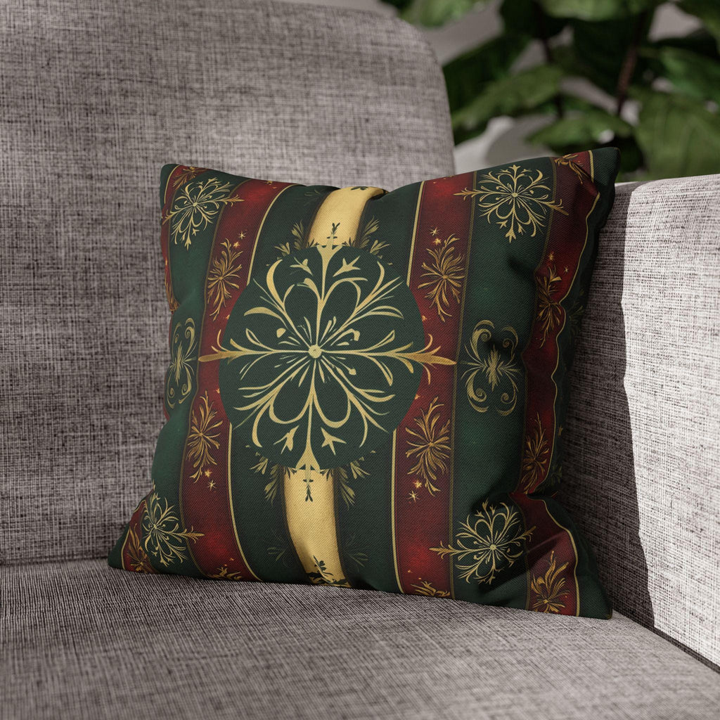 Snowflake Christmas Pillow Cover: Red Green Gold Elegant Home Accent