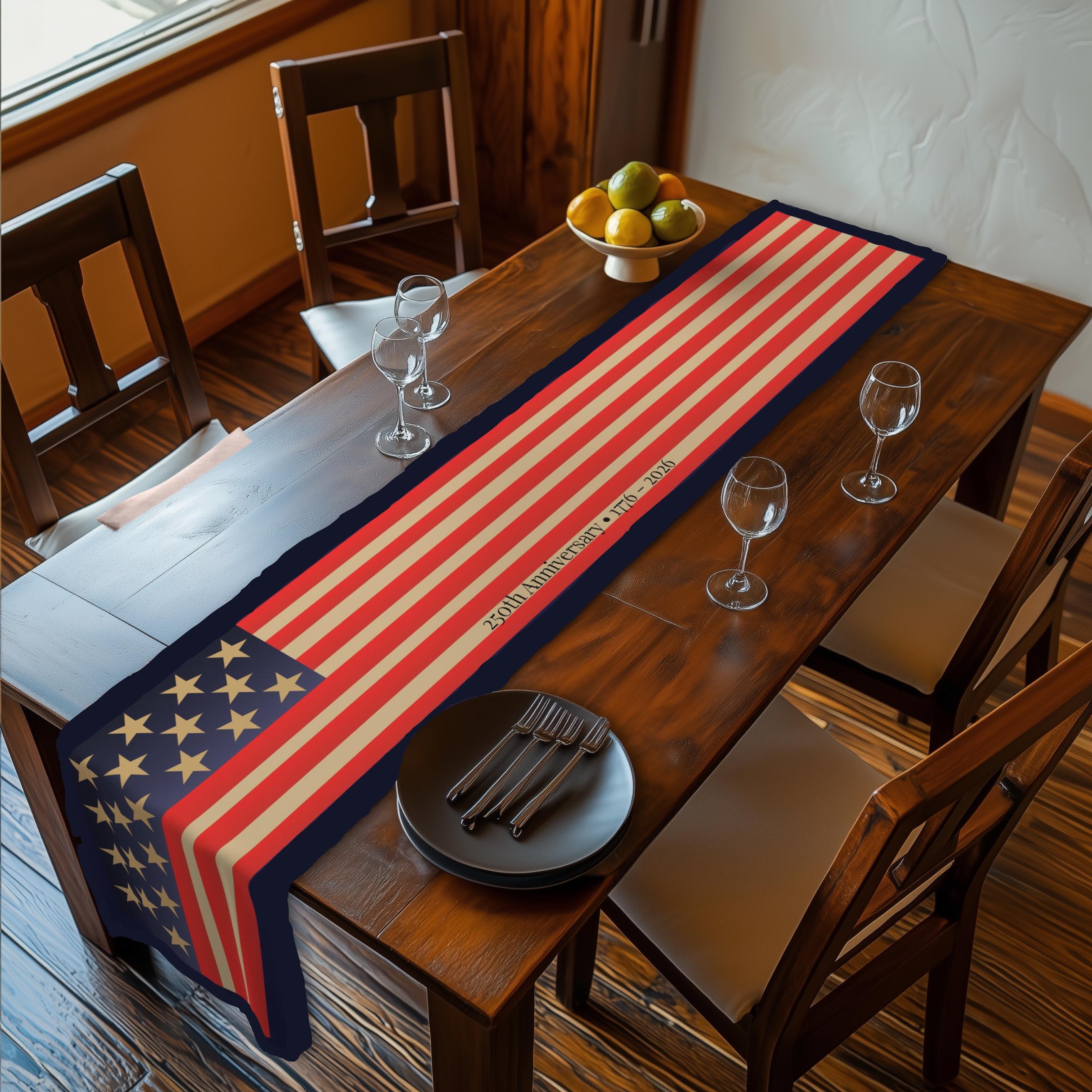 Patriotic Table Runner: US 250th Anniversary - Stylized American Flag 1776-2026