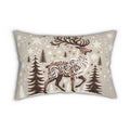 Flocked Reindeer: Intricately Detailed Lumbar Pillow with Snowy Winter Backdrop