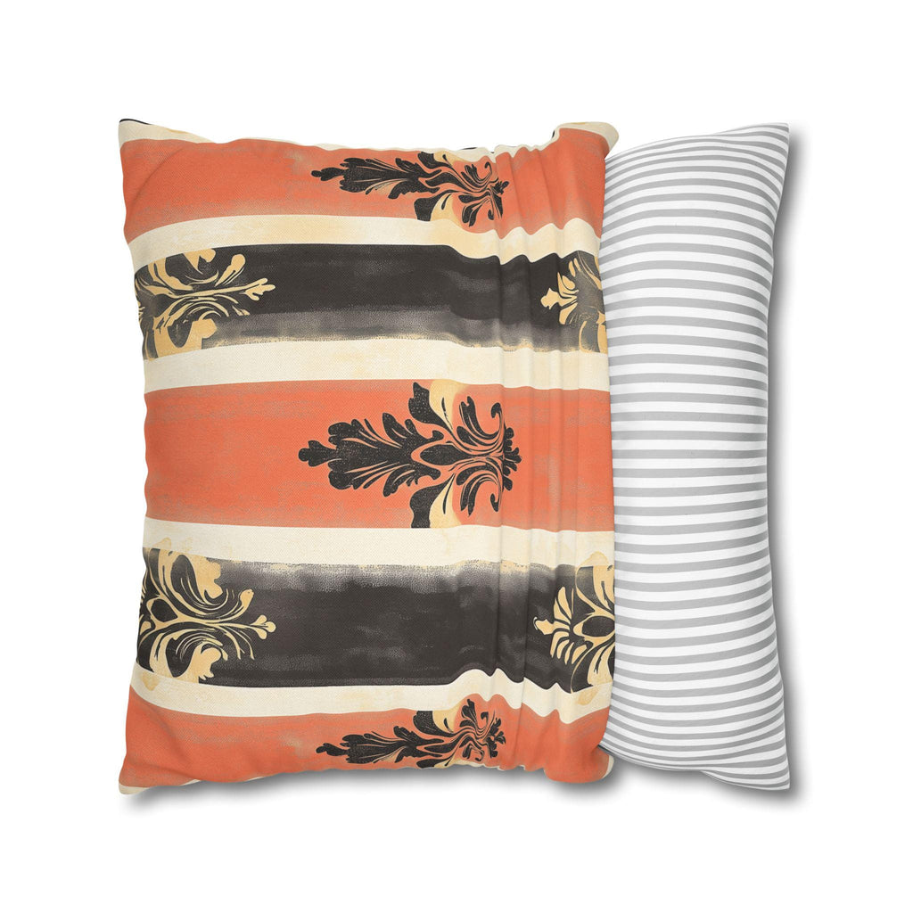 Elegant Farmhouse Patriotic Pillow Cover: Red, White & Navy Stripes with Gold Damask Floral Motifs