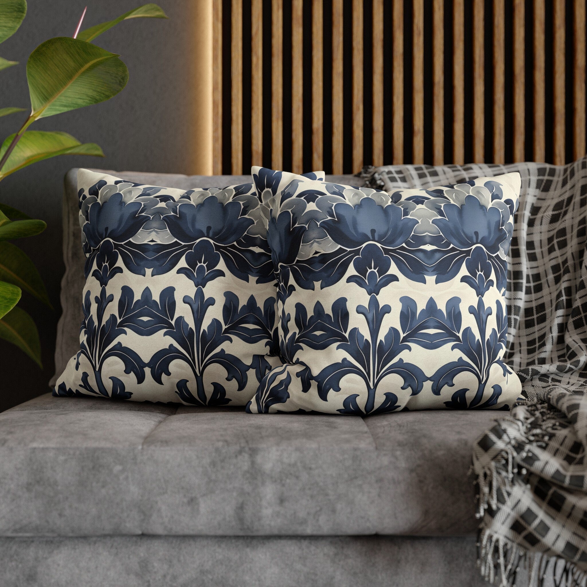 Blue Floral Throw Pillow Cover: French Country Farmhouse Decor