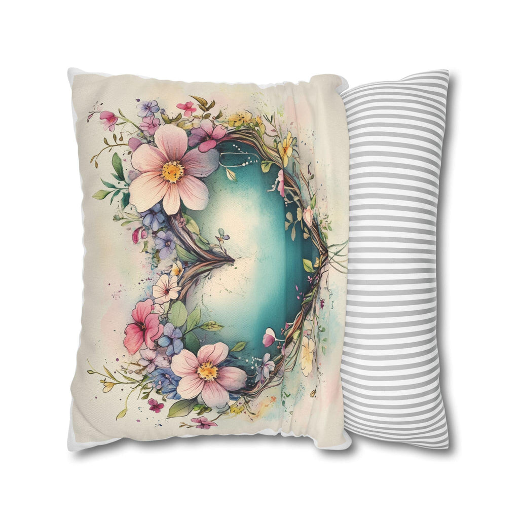 Romantic Floral Heart Wreath Pillowcase: Whimsical Square Cushion Cover for Home Decor & Gifts