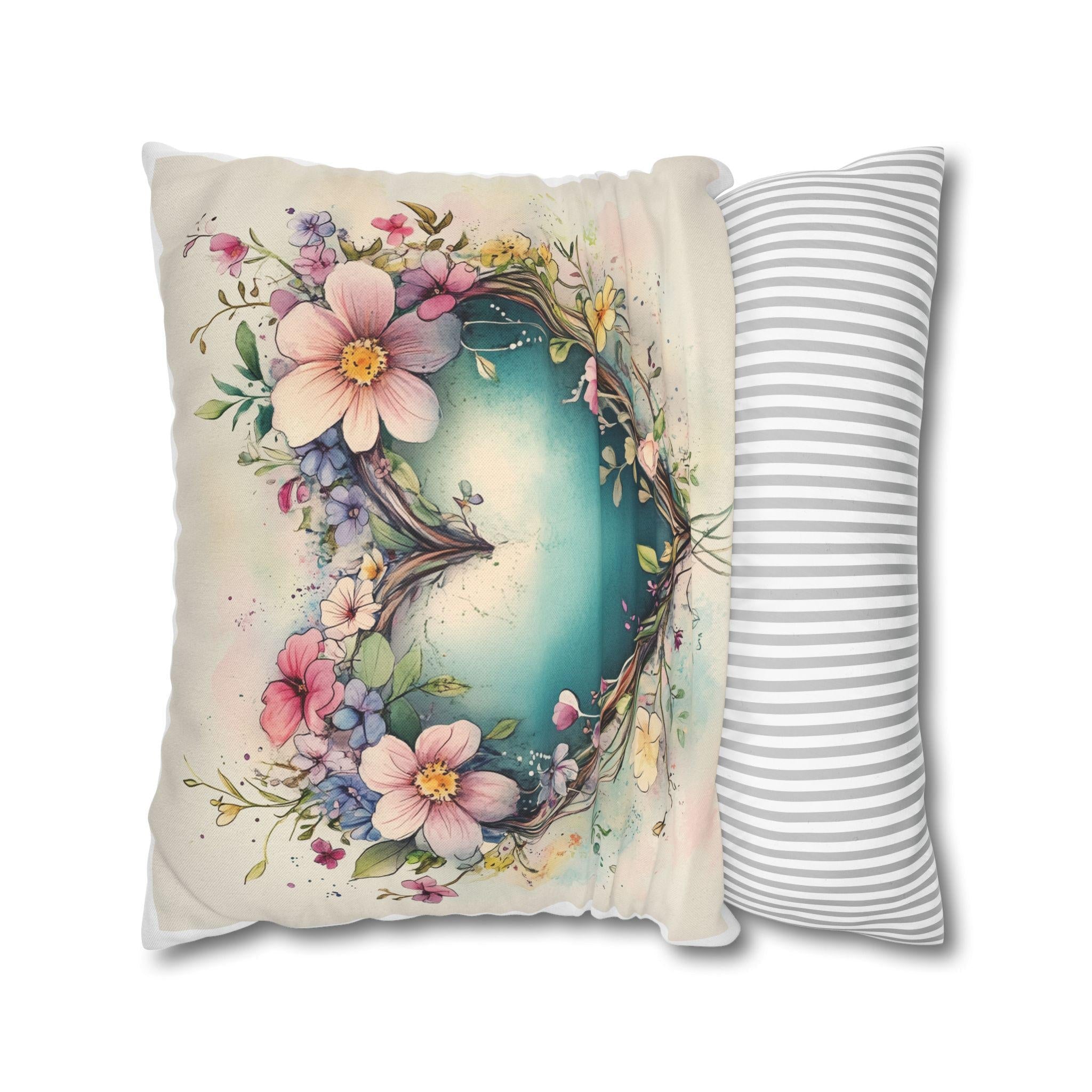Romantic Floral Heart Wreath Pillowcase: Whimsical Square Cushion Cover for Home Decor & Gifts