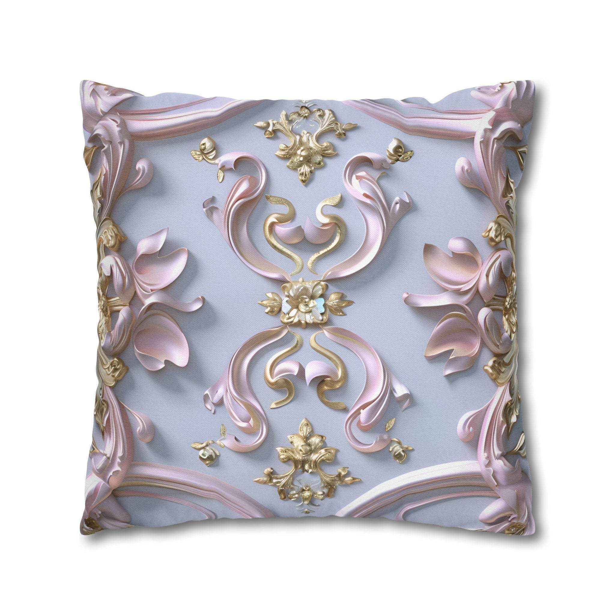 Pastel Pink Rococo Pillow Cover: Gold Accent Coquette Decor