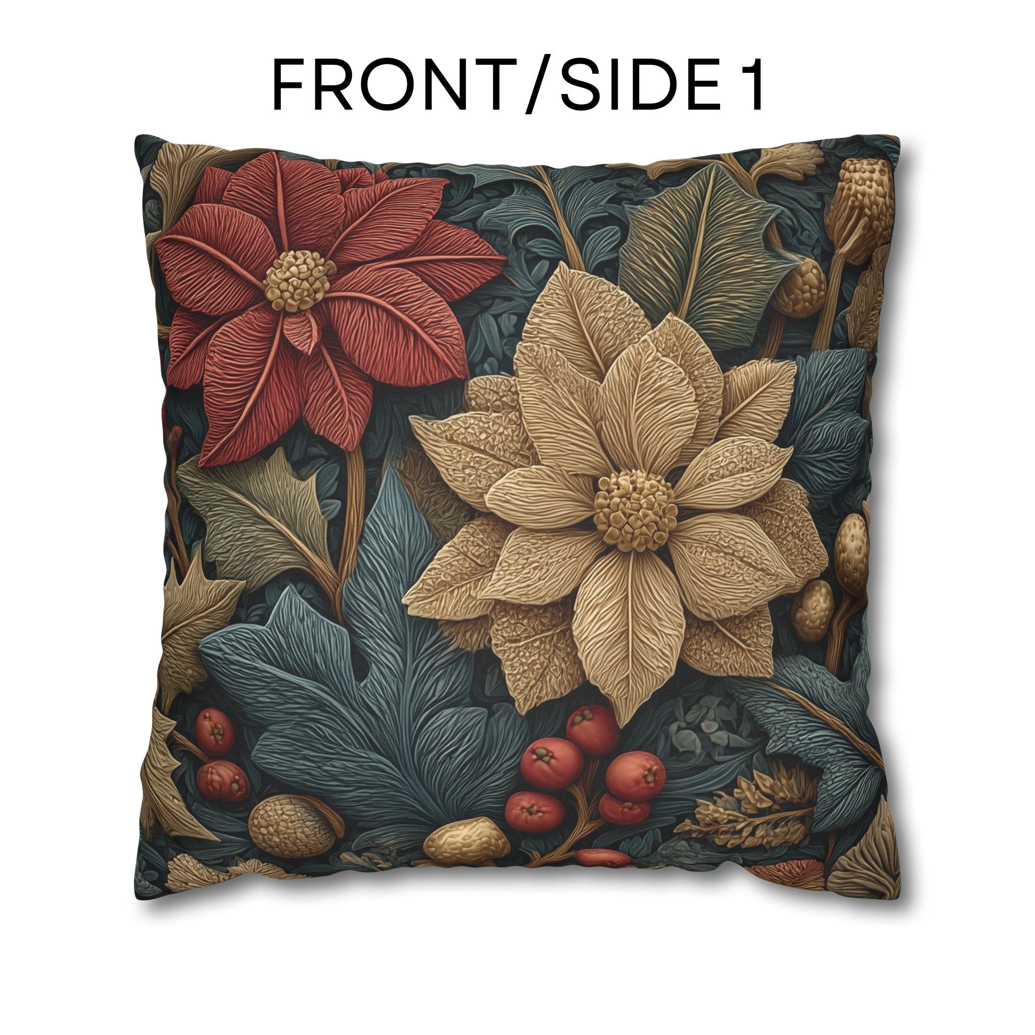William Morris Christmas Pillow Cover: Wine and Taupe for n Gray Poinsettia Woodland Illustration