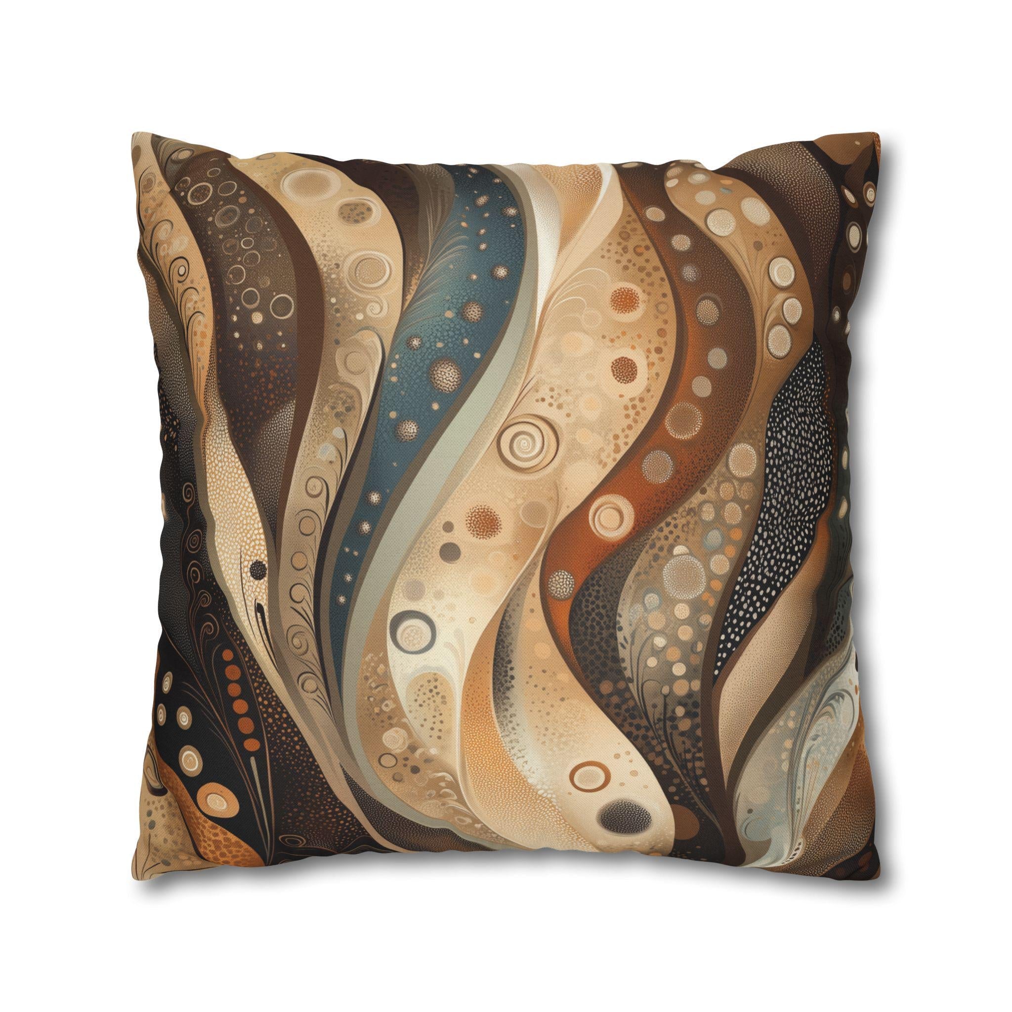Abstract Wave Design Pillowcase, Brown Beige Cream Caramel Teal,  Home Decor Accent, Sofa Pillow