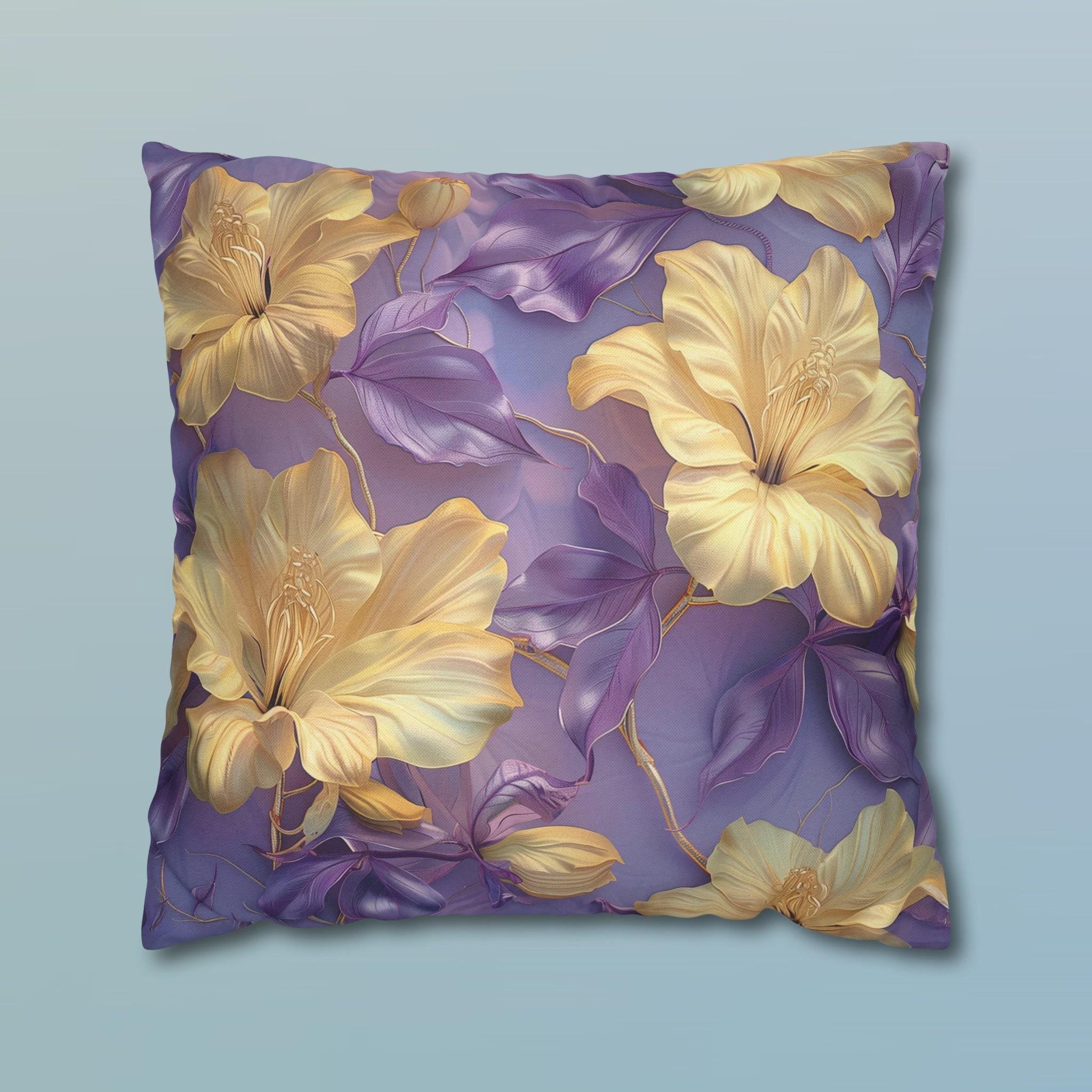 Tropical Hibiscus Floral Pillow Cover, Soft Purple Botanical Cushion