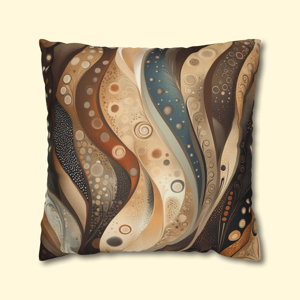 Abstract Wave Design Pillowcase, Brown Beige Cream Caramel Teal,  Home Decor Accent, Sofa Pillow