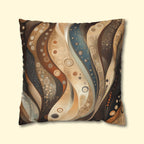 Abstract Wave Design Pillowcase, Brown Beige Cream Caramel Teal,  Home Decor Accent, Sofa Pillow