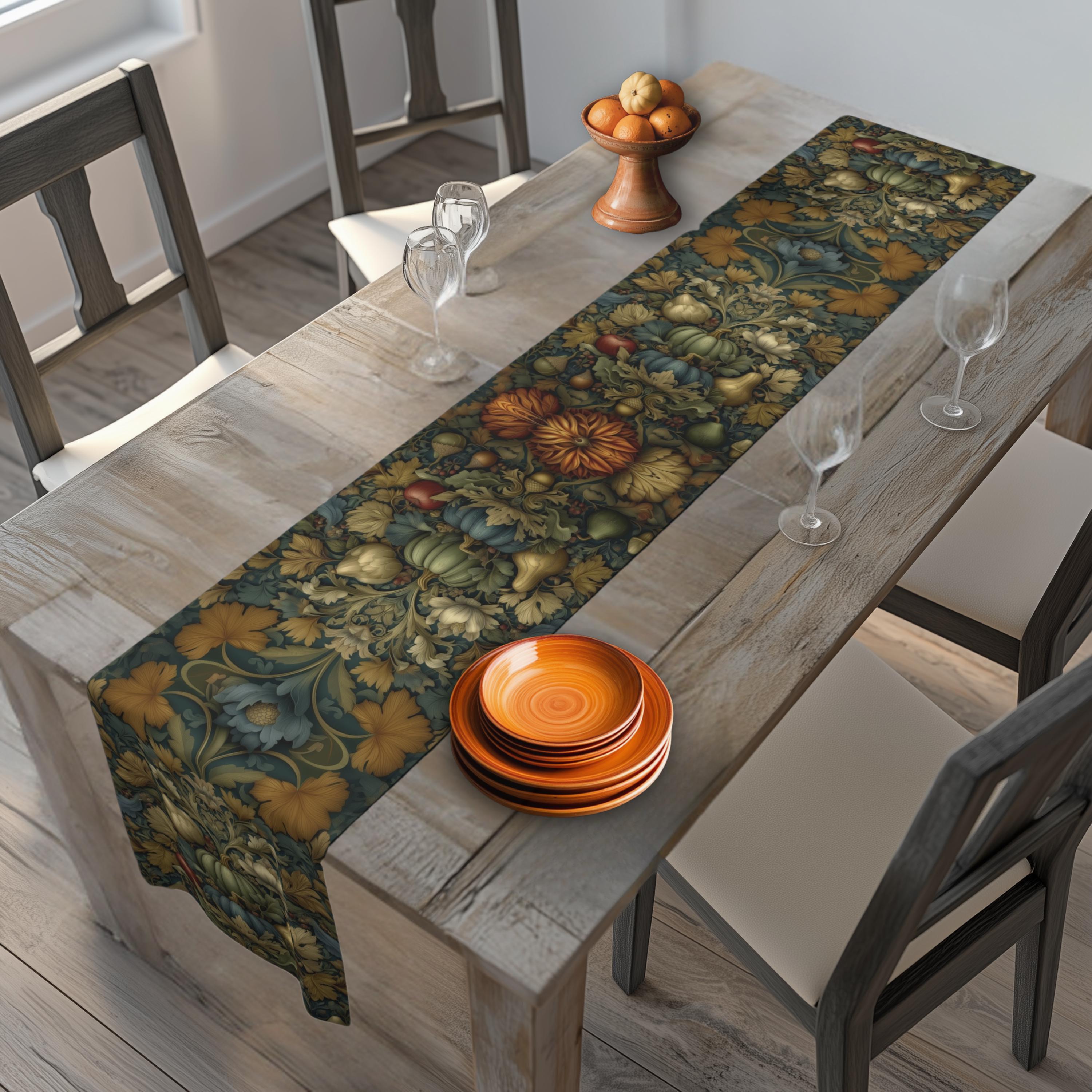 William Morris Inspired Table Runner: Autumn Harvest Thanksgiving Decor with Vintage Flair