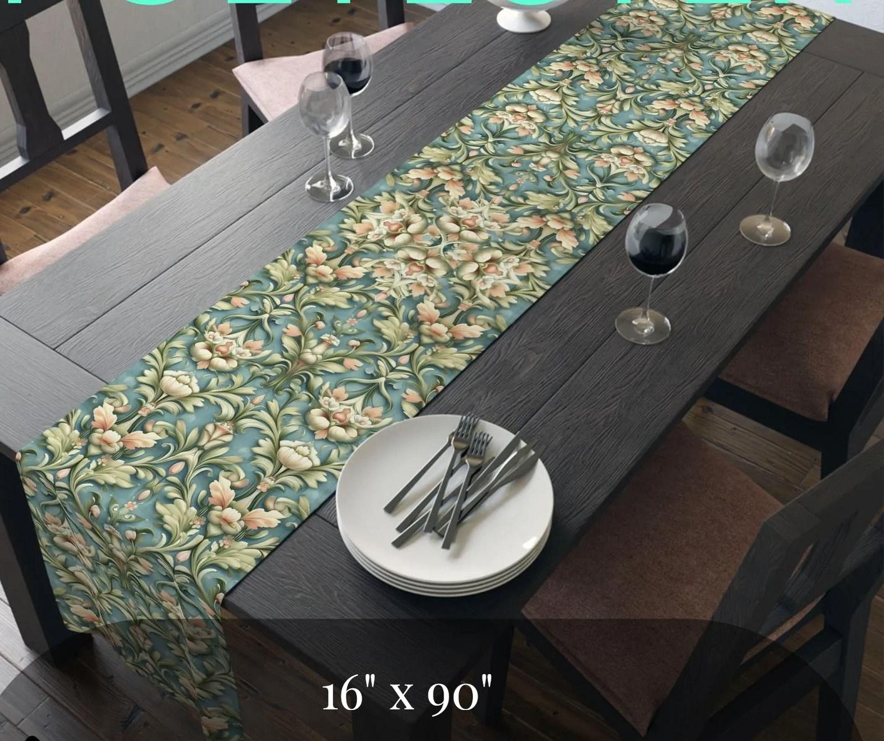 William Morris Table Runner: Vintage Style Botanical Teal Decor