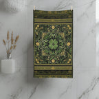 Celtic Clover Botanical Hand Towel: William Morris Inspired Green Tapestry for Bath or Kitchen
