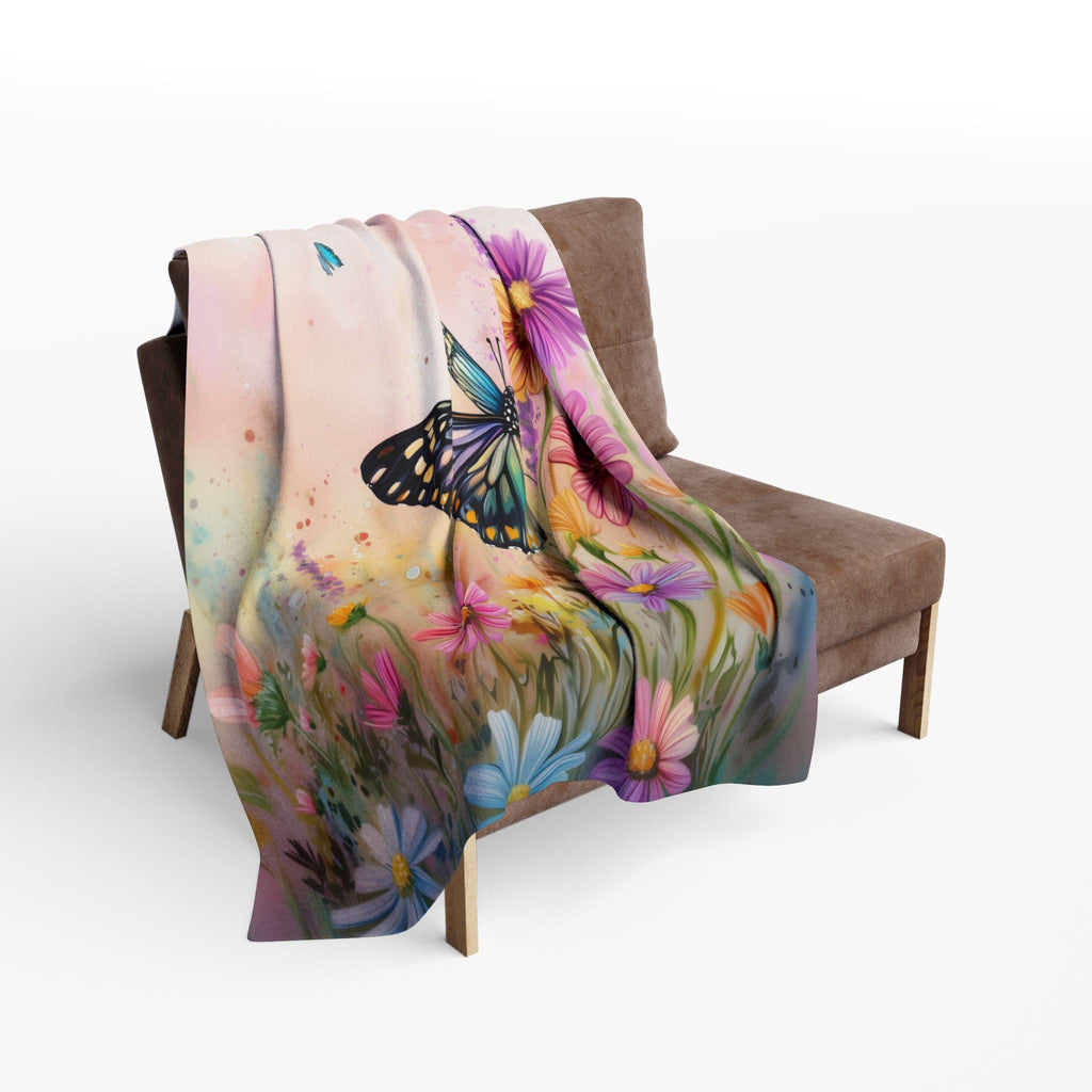 Butterfly Throw Blanket Pastel Wildflowers Spring Nature Art Cozy Couch or Bed Accent