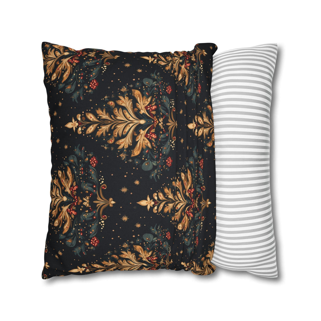 William Morris Christmas Tree Pattern Pillowcase, Golden Red Green Dark Navy Winter Cushion Cover
