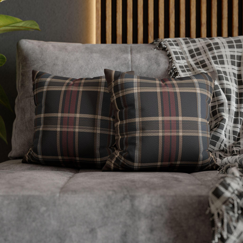Vegan Faux Suede Material Printed Pillow Cover: Modern Plaid Soft Leather-Look