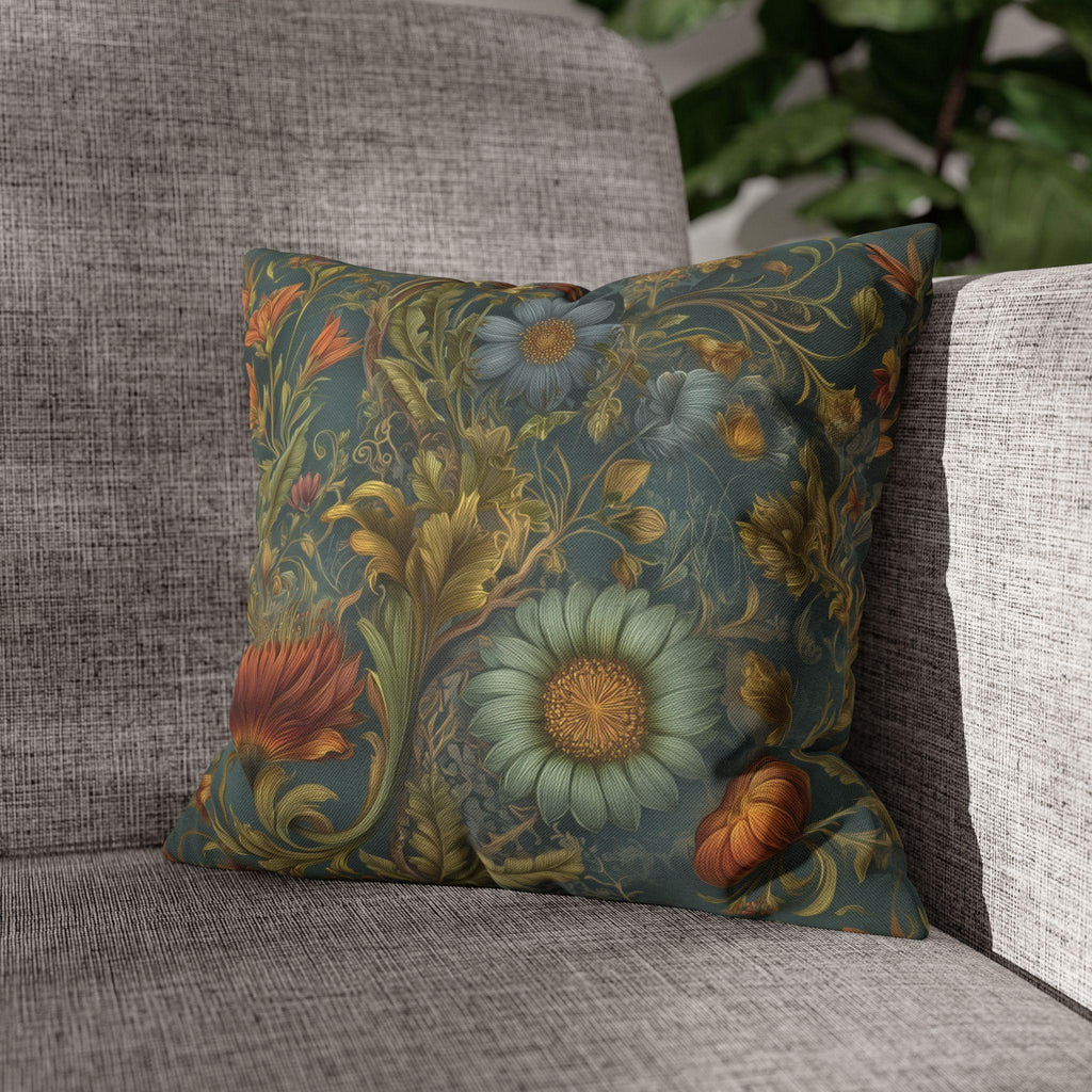 William Morris Inspired Throw Pillow Cover: Moody Teal Botanical Floral