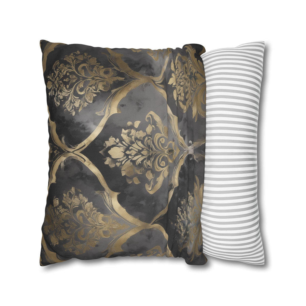 Luxurious Reversible Gold Damask Pillow Cover: Charcoal Gray Decorative Cushion for Elegant Home Decor