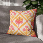 Reversible Floral Pillowcase: Pink & Coral Blossoms with Diamond Lattice - Decorative Home Accent Gift