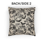 Chinoiserie Five Bats Woven Throw Pillow: Black and Cream Halloween Floral
