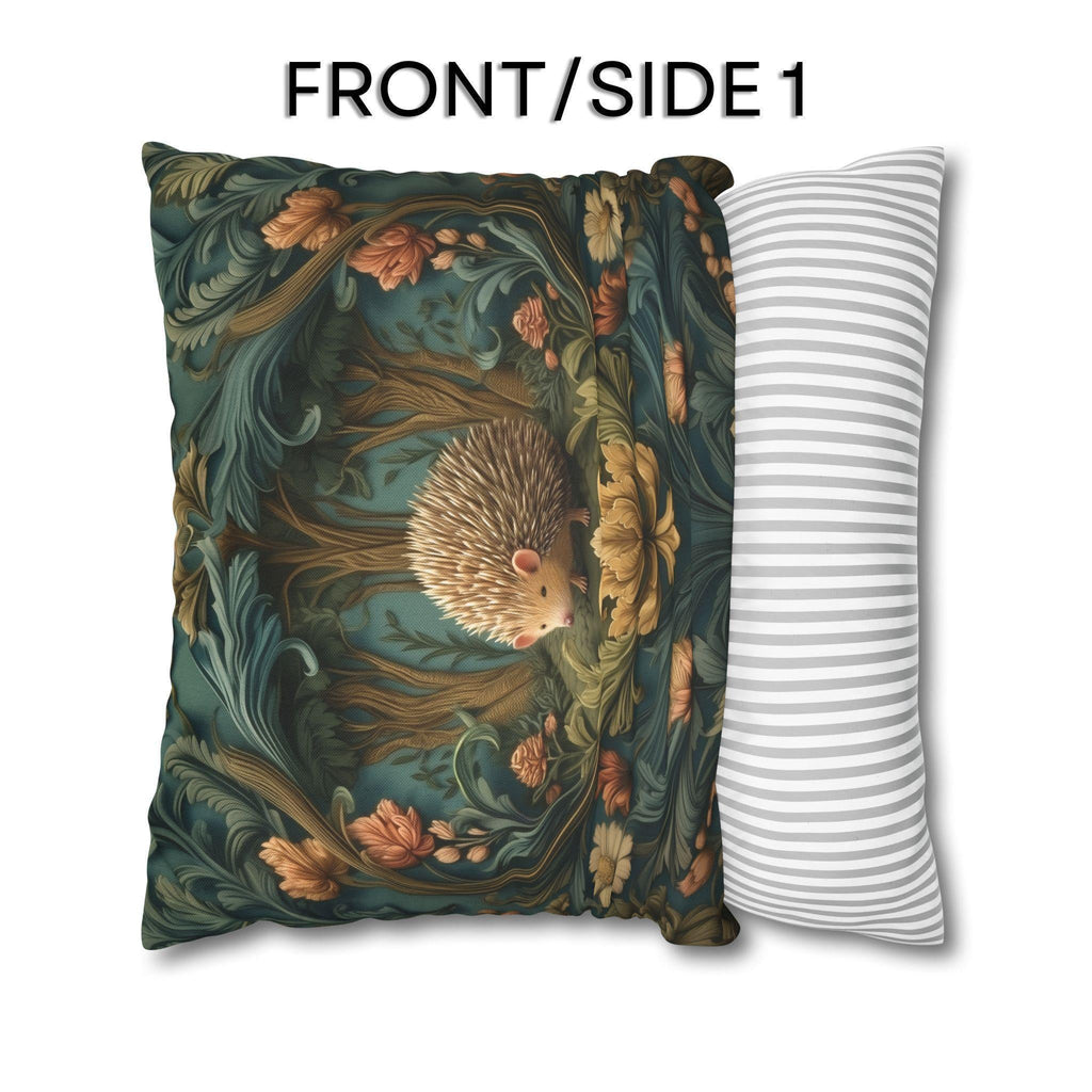 William Morris Inspired Pillow Cover: Woodland Hedgehog Storybook Forest Botanical