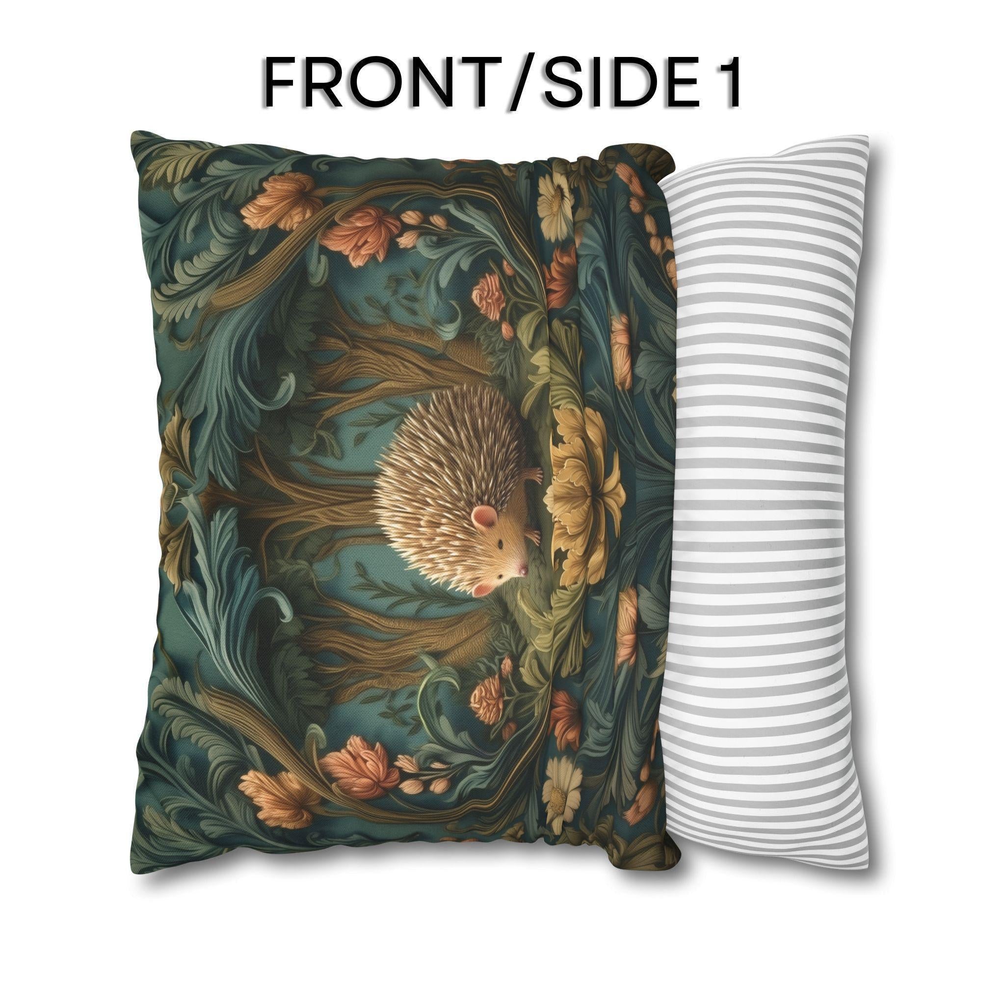 William Morris Inspired Pillow Cover: Woodland Hedgehog Storybook Forest Botanical