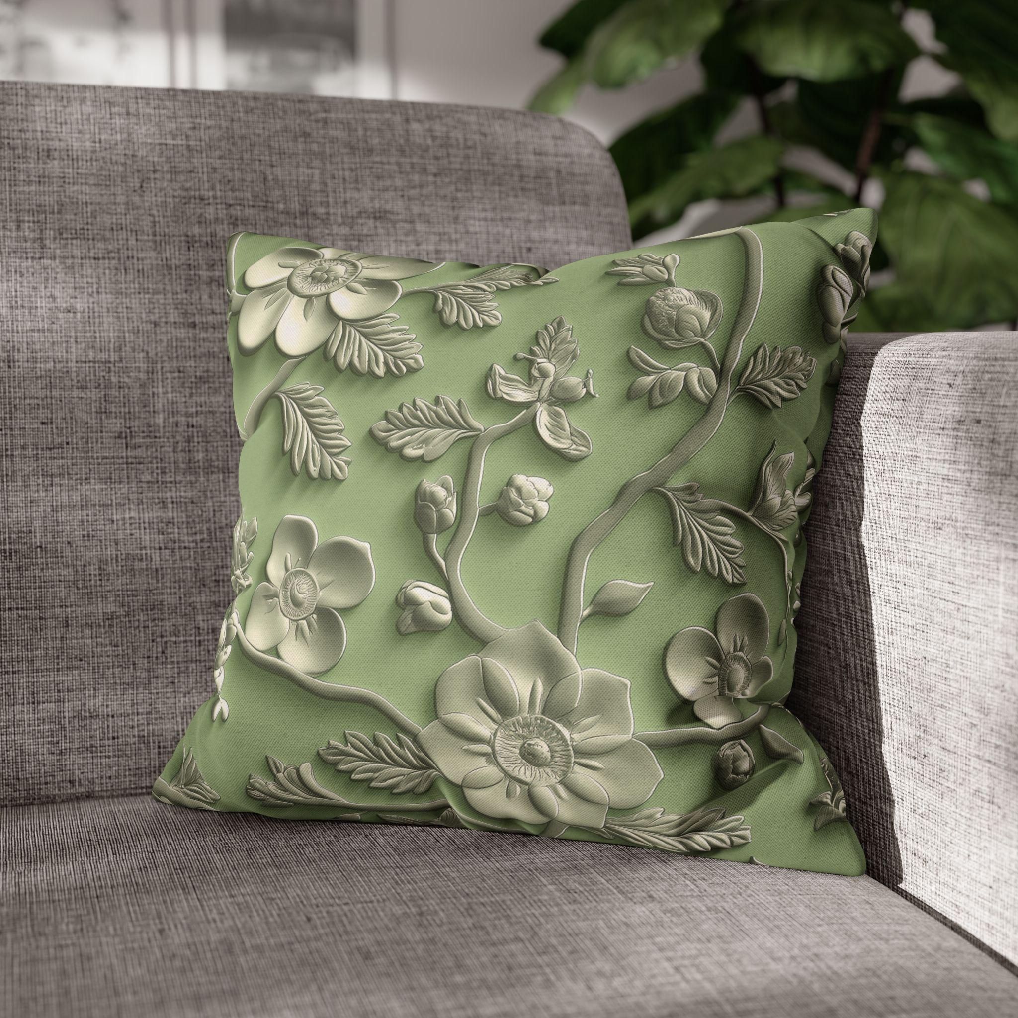 Elegant Chinoiserie Floral Pillow Cover: Green & Tan Pottery-Inspired Design for Timeless Asian Decor