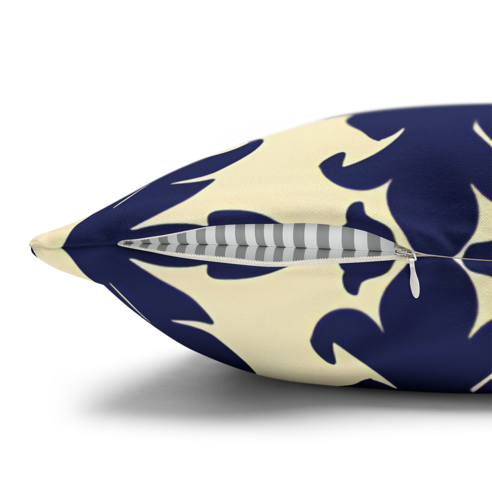 Art Nouveau Floral Pillow Cover, Deep Blue on Off-White