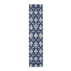 Elegant Navy Blue & White Damask Table Runner for Wedding, Dining Room, and Home Decor