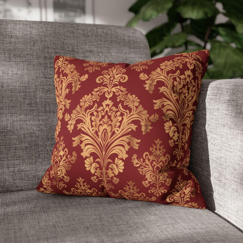 Luxurious Damask Pillow Cover | Gold  Motif on Red | Elegant Home Decor