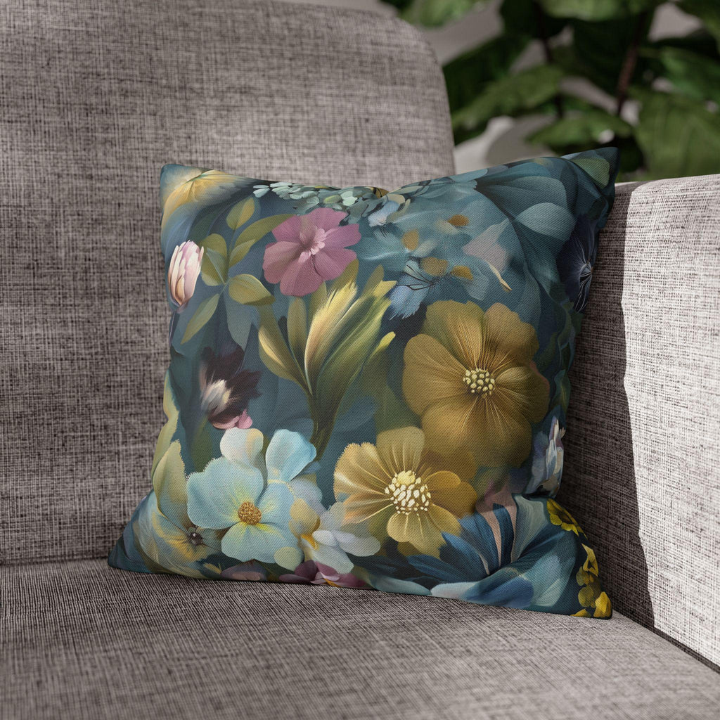 Twilight Garden Floral Pillow Cover: Painterly Moody Botanicals in Dusky Blue