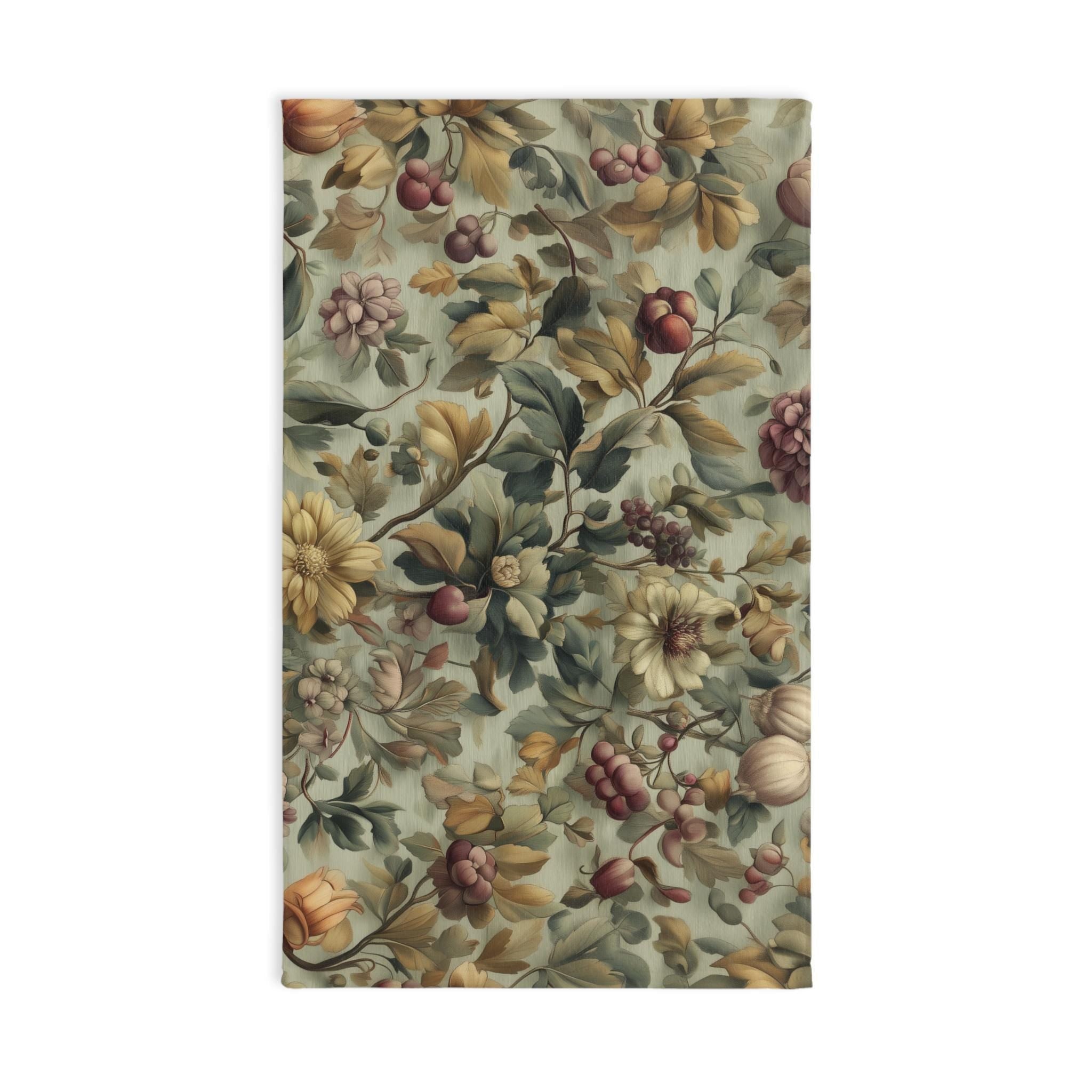 William Morris Inspired Fall Botanical Hand Towel: Sage Mint, Wine, Wheat