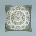 Vintage-Inspired French Farmhouse Pillow Cover: Faded White Medallion on Sage Green, Rustic Elegance
