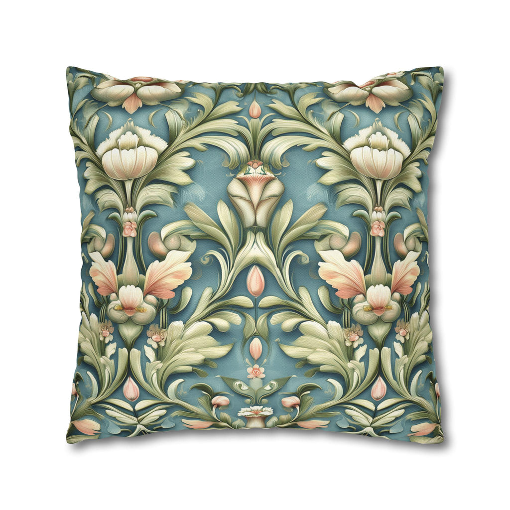 William Morris Inspired Pillow Cover: Teal Floral Botanical Cushion