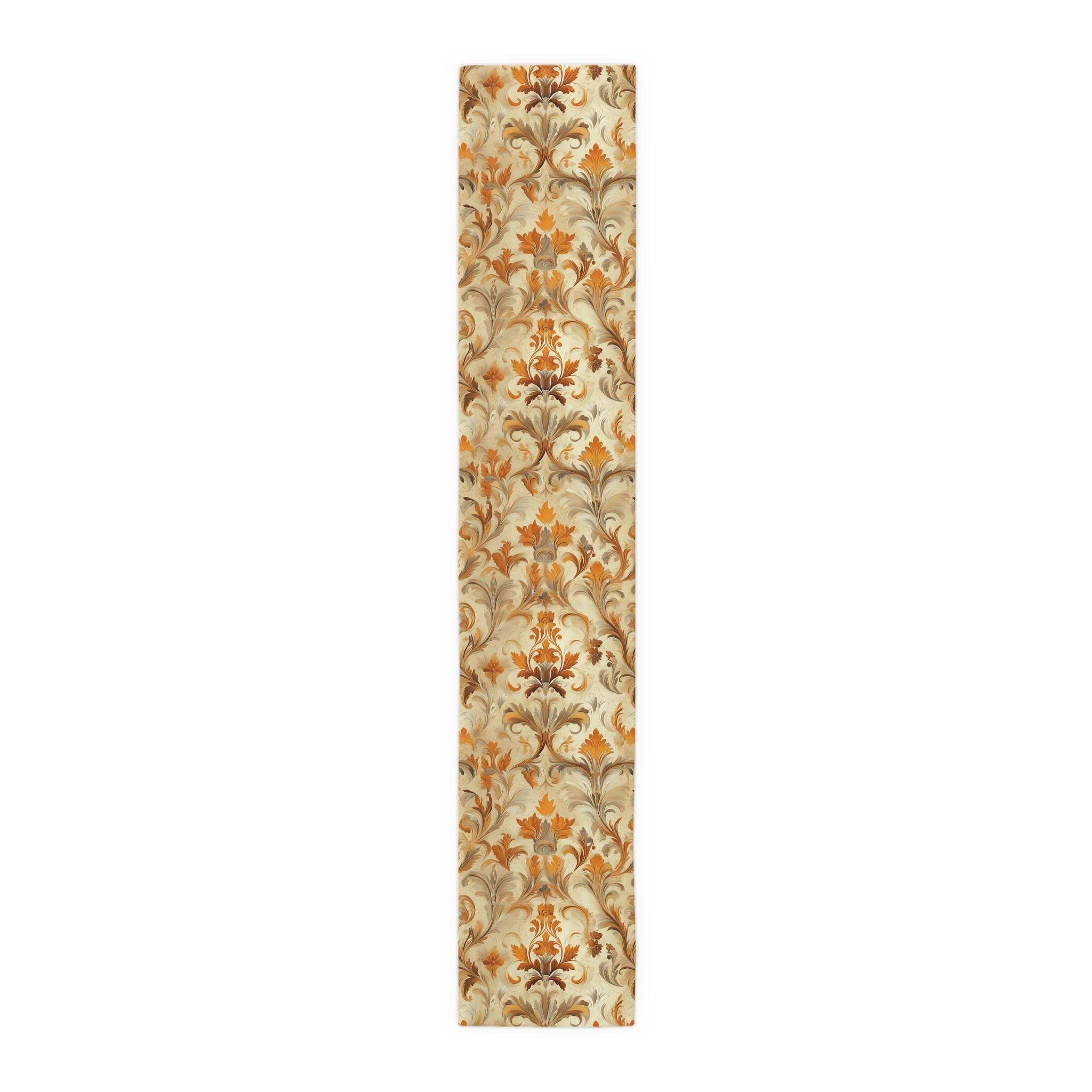 Autumn Damask Table Runner: Earthy Floral Fall Decor