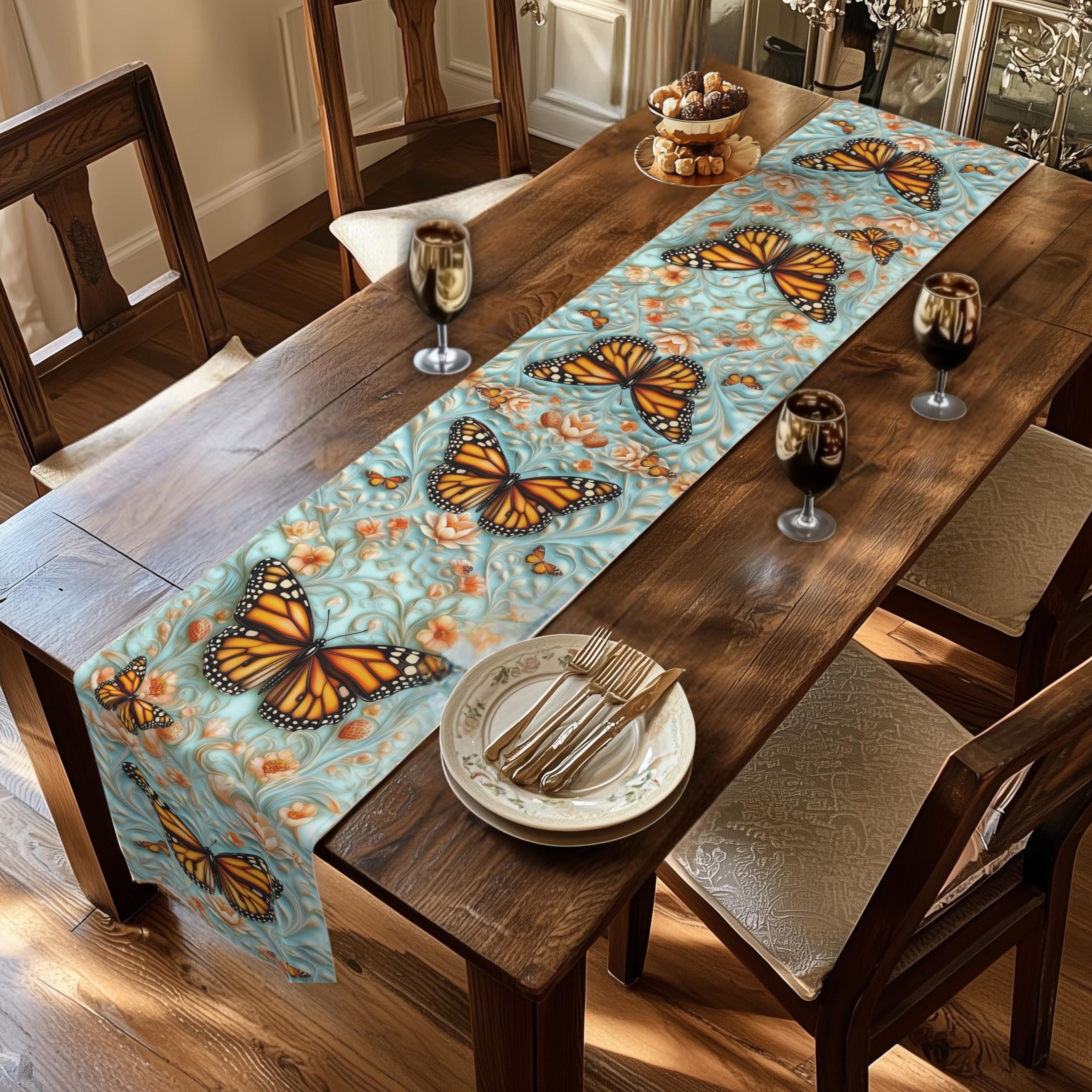 William Morris Table Runner: Vintage Style Monarch Butterfly Botanical