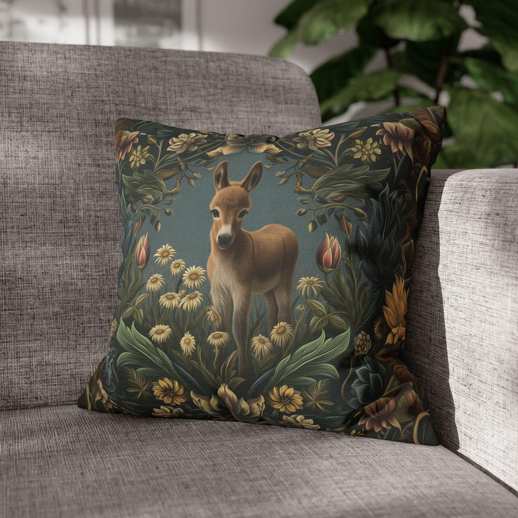 Donkey Pillow Cover:  William Morris Inspired Botanical Daisies Meadow