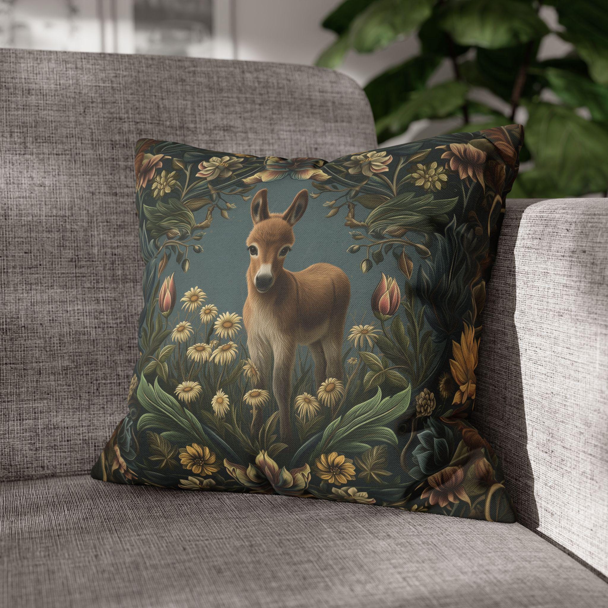 Donkey Pillow Cover:  William Morris Inspired Botanical Daisies Meadow