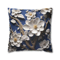 Elegant Chinoiserie White Blossom Pillow Cover | Blue Floral Art | Serene Asian-Inspired Decor