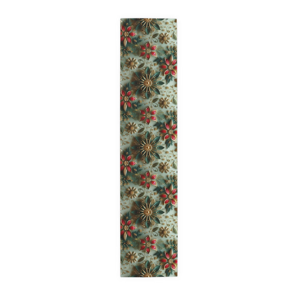 Elegant Christmas Table Runner: Snowflake & Poinsettia Holiday Decor