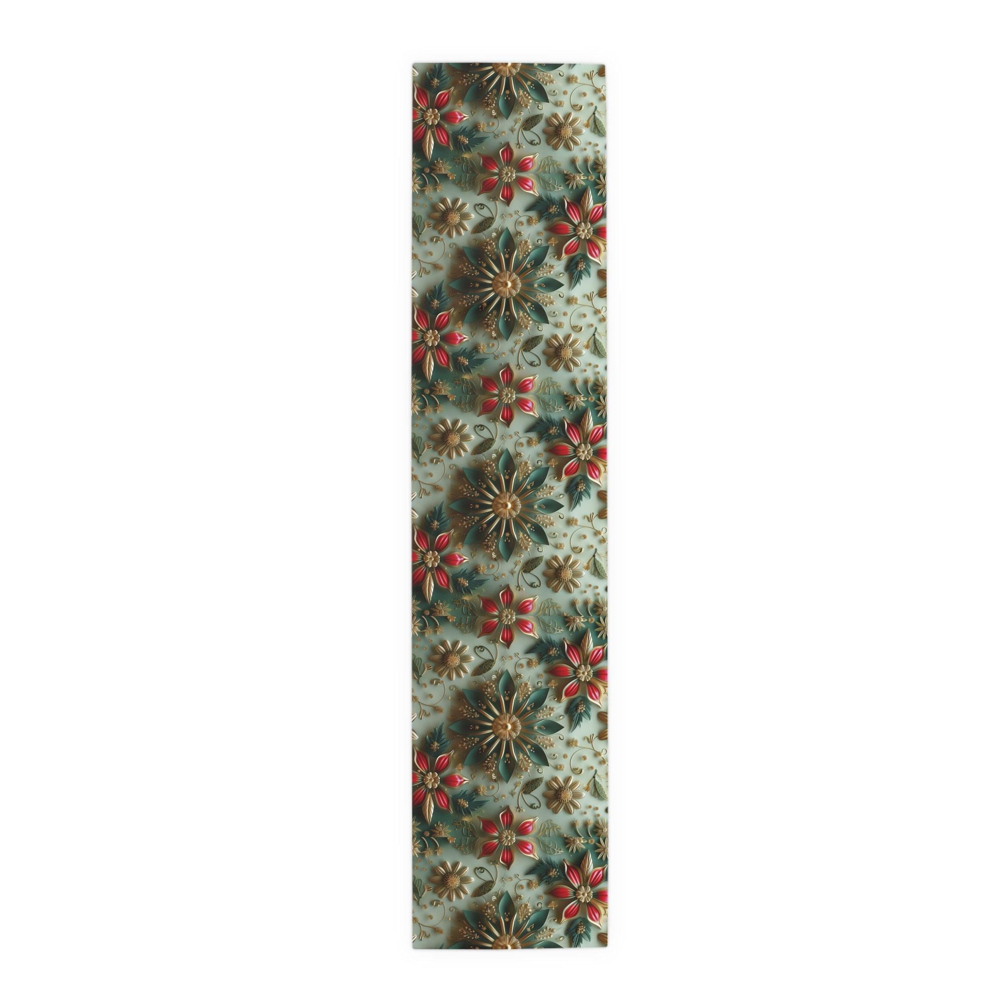 Elegant Christmas Table Runner: Snowflake & Poinsettia Holiday Decor