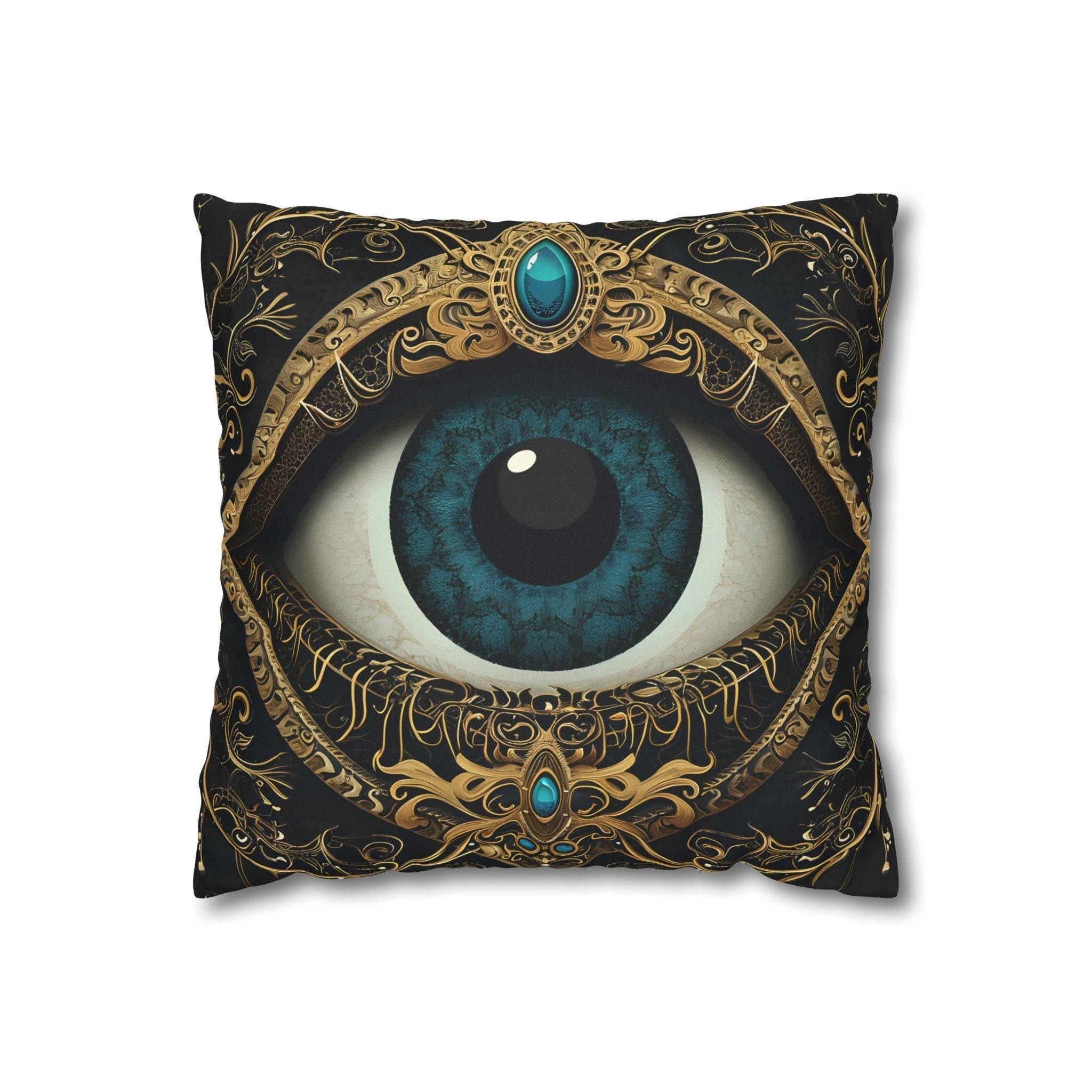 Evil Eye Symbol Pillow Cover | Protective Talisman with Baroque Embellishments | Cultural & Mystical Decor