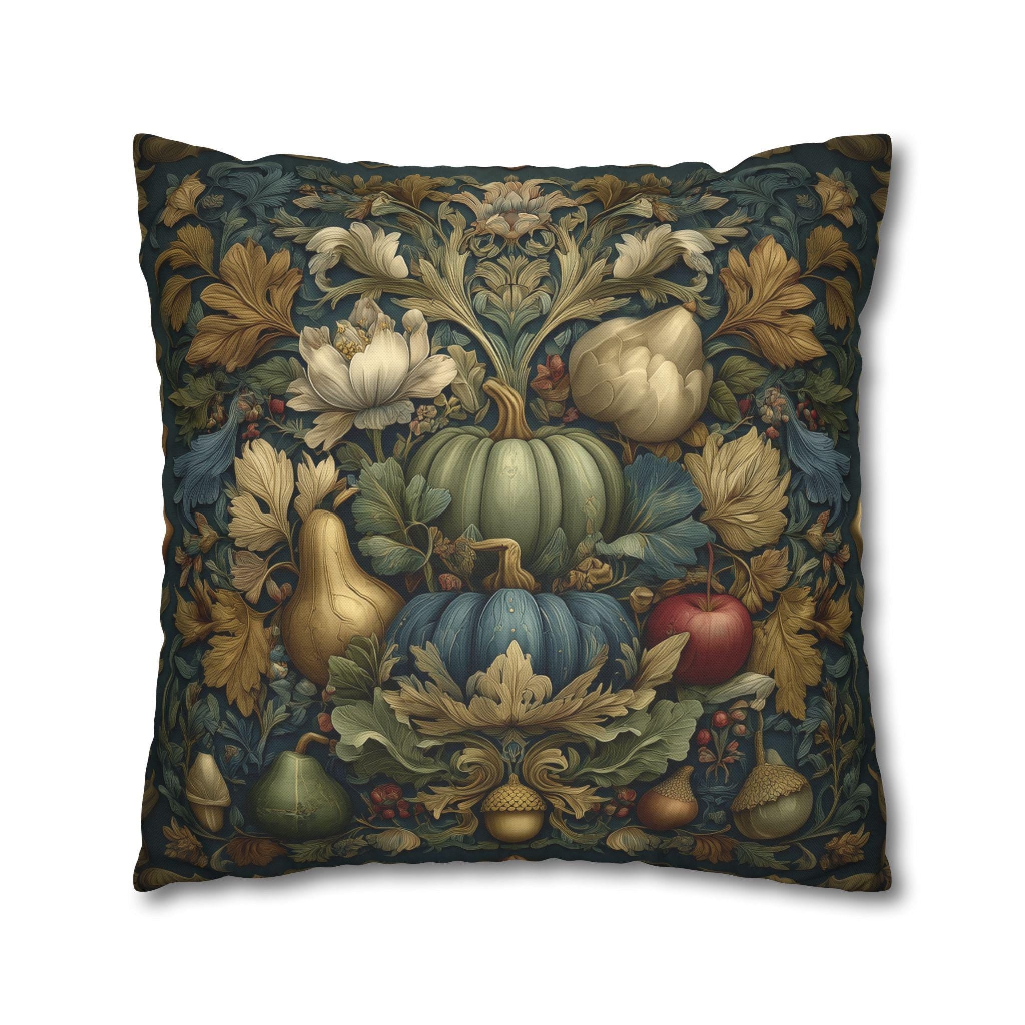 William Morris Inspired Tapestry Pillow Cover: Botanical Autumn Harvest for Cozy Fall Home Decor