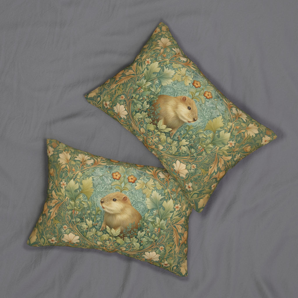 Beaver Lumbar Pillow: William Morris Inspired Woodland Nature Cushion