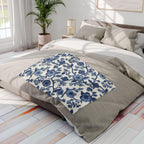 Chinoiserie Fleece Blanket: Blue and White Floral Pottery Pattern