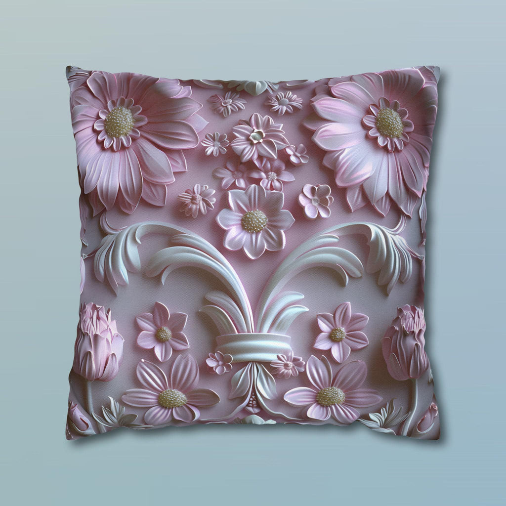 Pink Floral Coquette Pillow Cover: Rococo Style Cushion